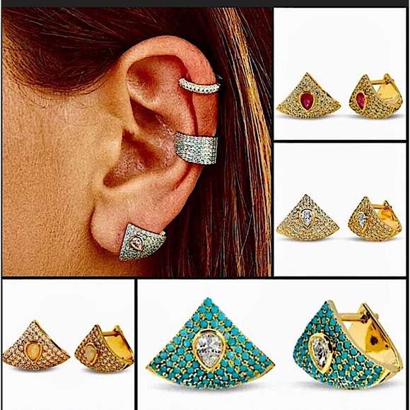 Gold Triangle Wrap Shaker Cubic Zircon Punk Minimalist Earrings - Picture 4 of 4